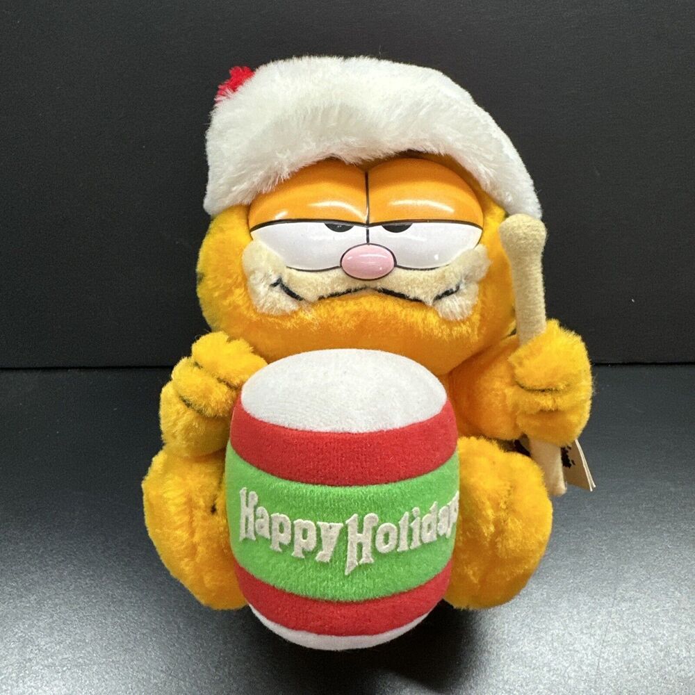 Vtg '78/81 DAKIN GARFIELD DRUMMER HAPPY HOLIDAYS STUFFED ANIMAL PLUSH TOY TAG